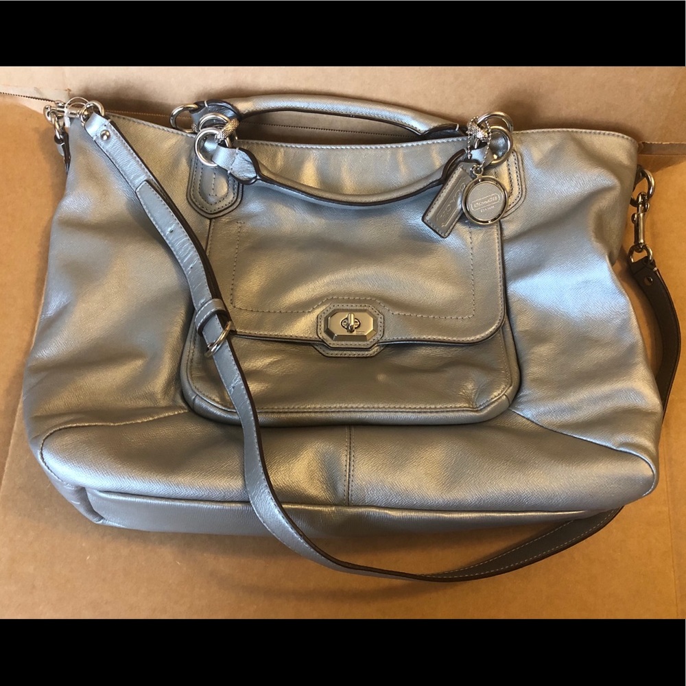 Coach silver large handbag